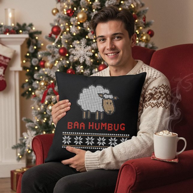 Baa Humbug Christmas Sheep Throw Pillow (Creator Uploaded)