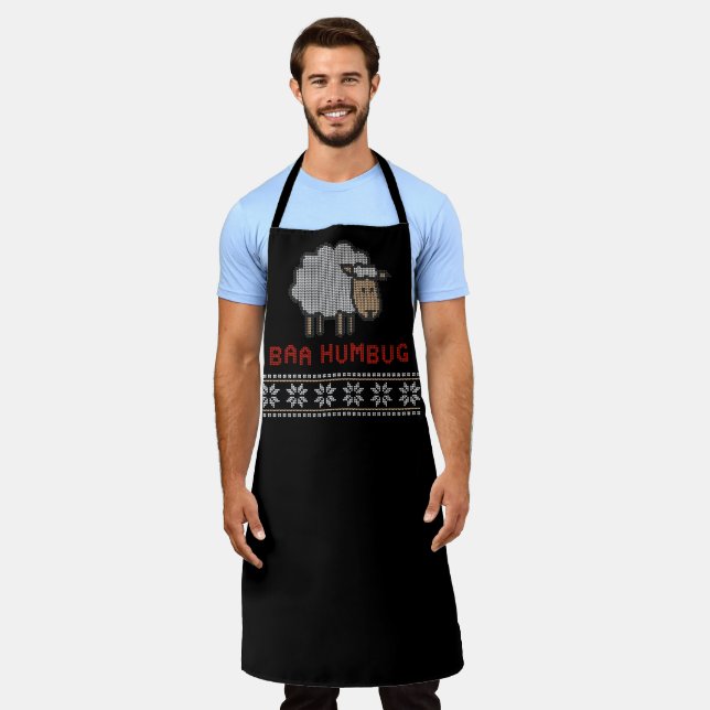 Baa Humbug Christmas Sheep | Ugly Sweater Style Apron (Worn)