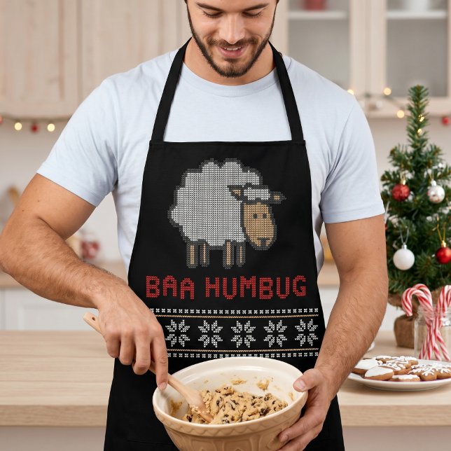 Baa Humbug Christmas Sheep | Ugly Sweater Style Apron (Creator Uploaded)