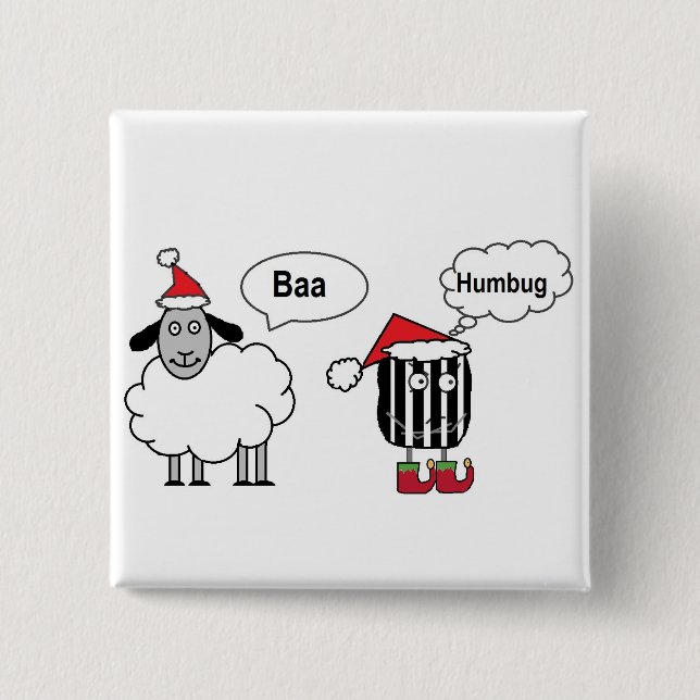 Baa Humbug Funny Christmas Sheep Cartoon 2 Inch Square Button (Front)