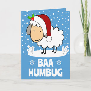 Baa Humbug Sheep Wearing A Santa Hat Holiday Card