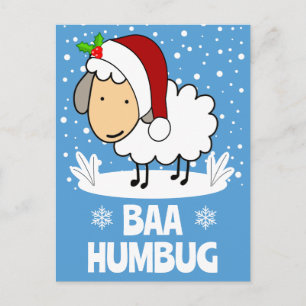 Baa Humbug Sheep Wearing A Santa Hat Holiday Postcard