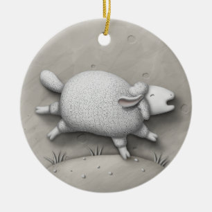 Baa Relief Cute Galloping Sheep Ceramic Ornament