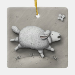 Baa Relief Cute Happy Sheep Ceramic Ornament