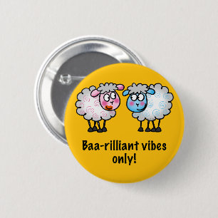 Baa-rilliant - Cute Cartoon Sheep Pair 2 Inch Round Button