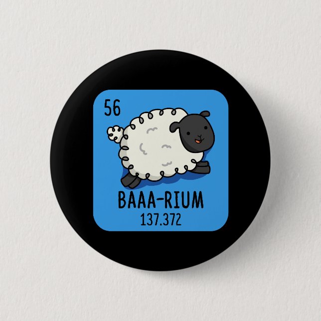 Baa-rium Funny Sheep Chemistry Pun Dark BG 2 Inch Round Button (Front)