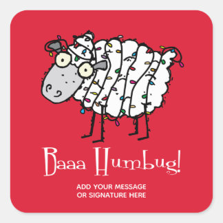Baaa Bah Humbug Sheep Personalized Christmas Square Sticker