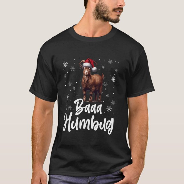 Baaa Humbug Funny Xmas Santa Hat Goat Snowflakes T-Shirt (Front)