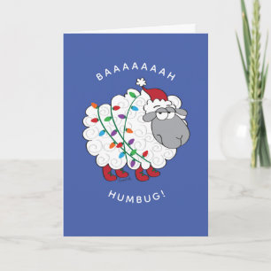Baaaah Humbug Sheep Wrapped in Christmas Lights Ca Card