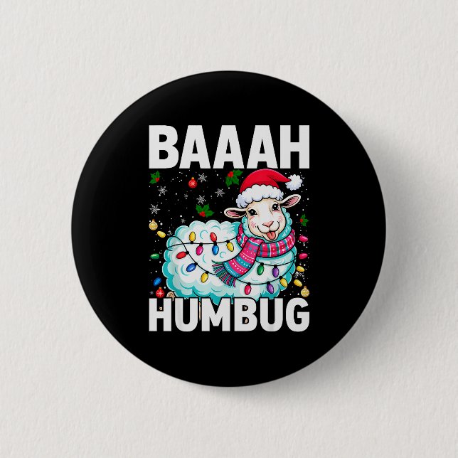Baaah Humbug Sheep Xmas Lights Funny Anti Christma 2 Inch Round Button (Front)
