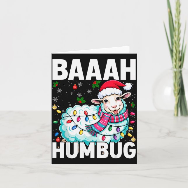 Baaah Humbug Sheep Xmas Lights Funny Anti Christma Card (Front)
