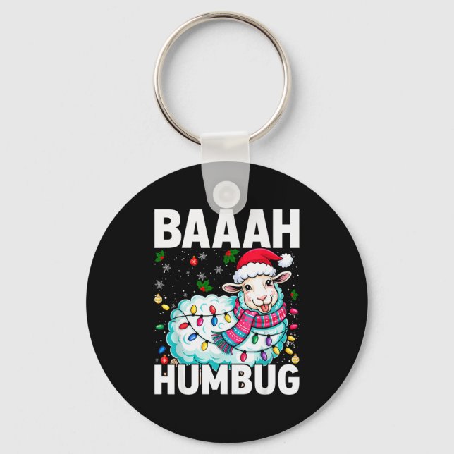 Baaah Humbug Sheep Xmas Lights Funny Anti Christma Keychain (Front)