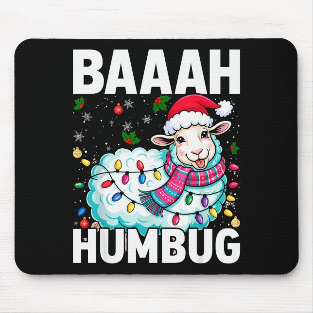Baaah Humbug Sheep Xmas Lights Funny Anti Christma Mouse Pad (Front)