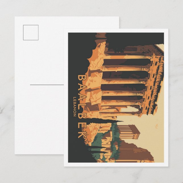 Baalbek Lebanon Vintage Travel Illustration Postcard (Front/Back)