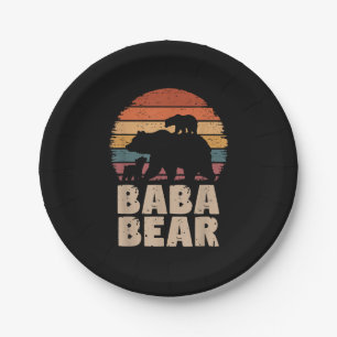 Baba Bear Vintage Retro Funny Father's Day 2 Cubs  Paper Plate