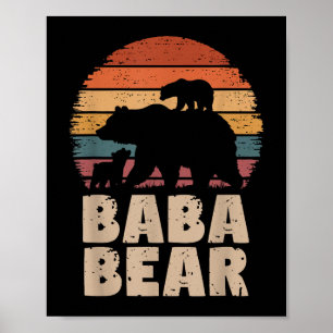 Baba Bear Vintage Retro Funny Father's Day 2 Cubs Poster