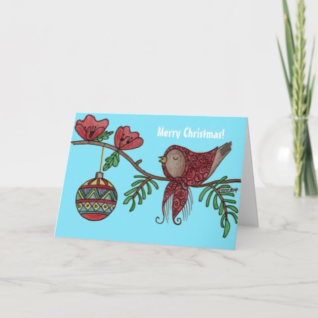 Baba Bird Christmas Ukrainian Folk Art Holiday Card (Front)
