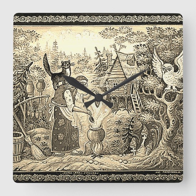 BABA JAGA RUSSIAN FOLKLORE  SQUARE WALL CLOCK (Front)