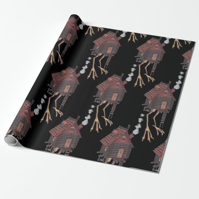 Baba Yaga Hut Black Wrapping Paper (Unrolled)