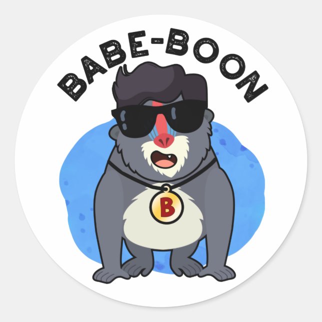 Babe-boon Funny Animal Monkey Baboon Pun  Classic Round Sticker (Front)