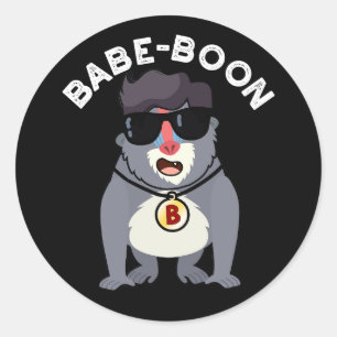 Babe-boon Funny Animal Monkey Baboon Pun Dark BG Classic Round Sticker