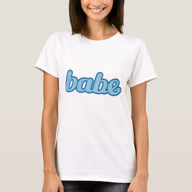"babe" cute denim graphic blue t-shirt (Front)