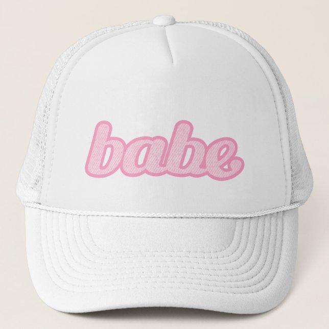 "babe" denim pale pink and white hat (Front)