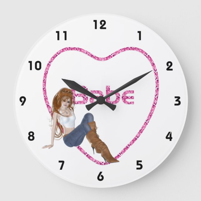 Babe Glitter Heart Candy Redhead Girl Design Large Clock (Front)