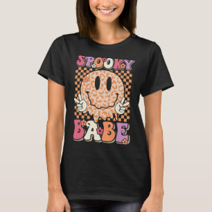 Babe Groovy Halloween Leopard Smile Face Chequered T-Shirt