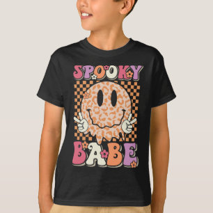 Babe Groovy Halloween Leopard Smile Face Chequered T-Shirt