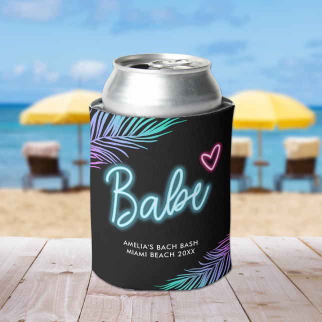 Babe Neon Blue & Pink Tropical Bach Can Cooler (Creator Uploaded)