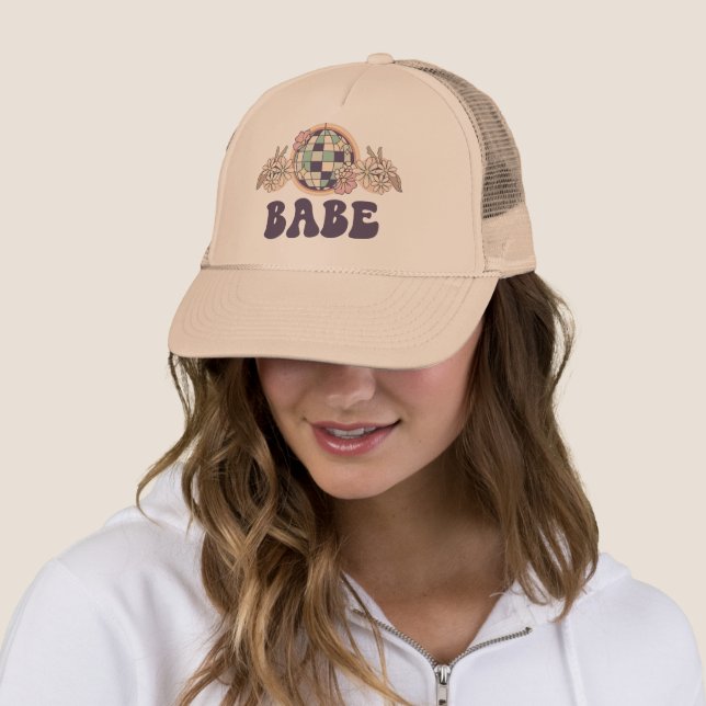 Babe Retro Disco Bachelorette Trucker Hat (In Situ)