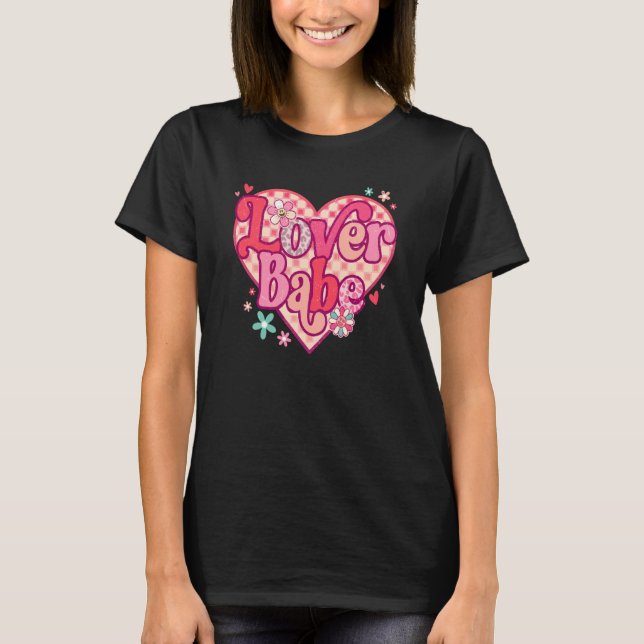 Babe Retro Happy Valentine's Day Groovy Heart T-Shirt (Front)