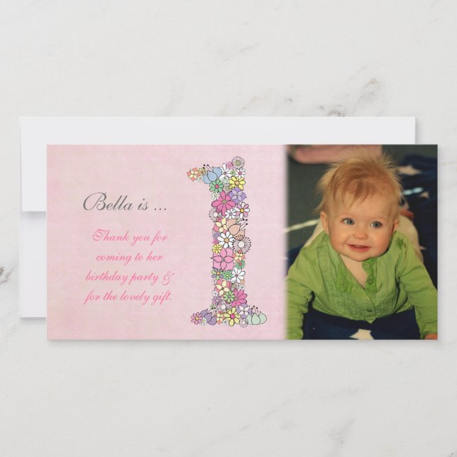 Babies 1st Birthday Thank You Photo Card (Front)