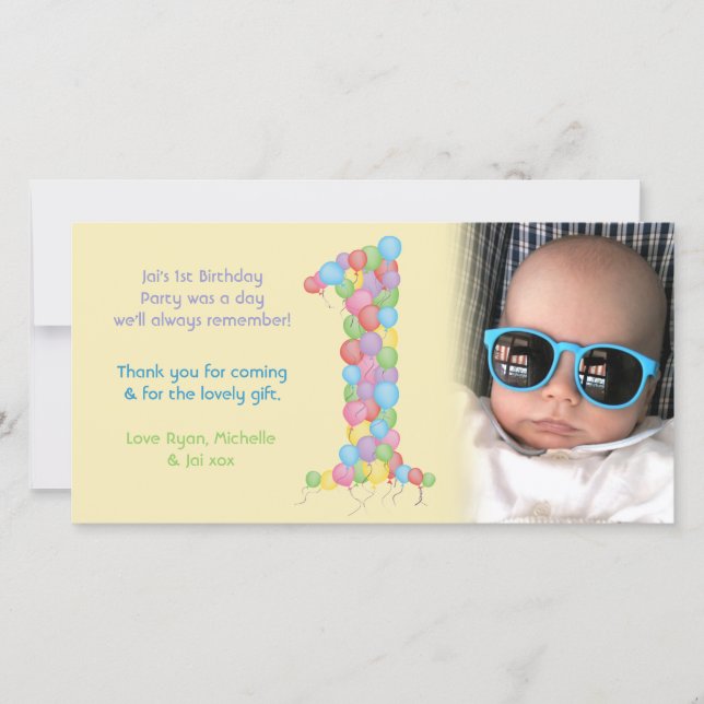 Babies 1st Birthday Thank You Photo Card (Front)
