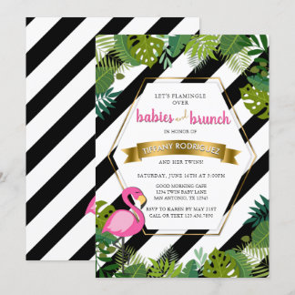 Babies and Brunch Twins Flamingo Baby Shower Invitation