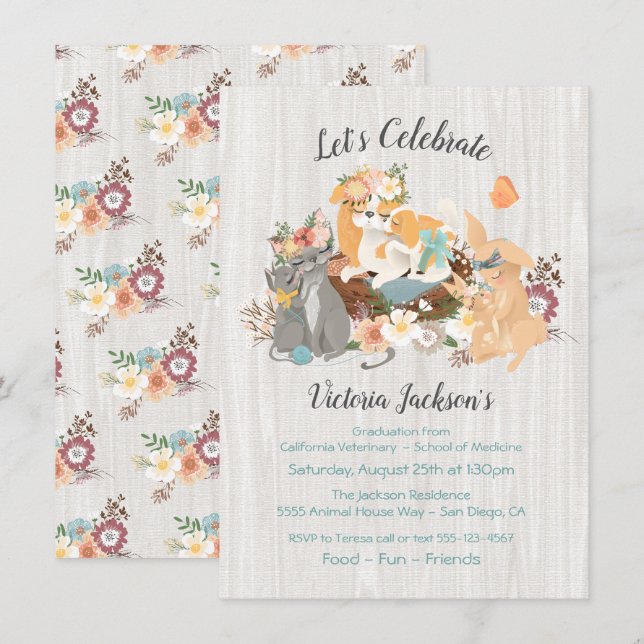 Babies and mamma Veterinarian School Graduation Invitation (Front/Back)