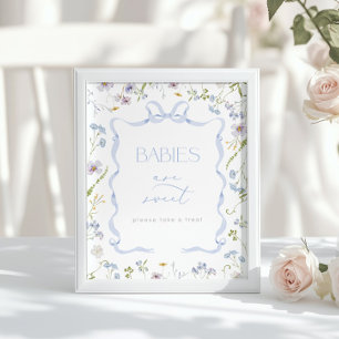 Babies are sweet Blue Bow Wildflower Baby shower Poster