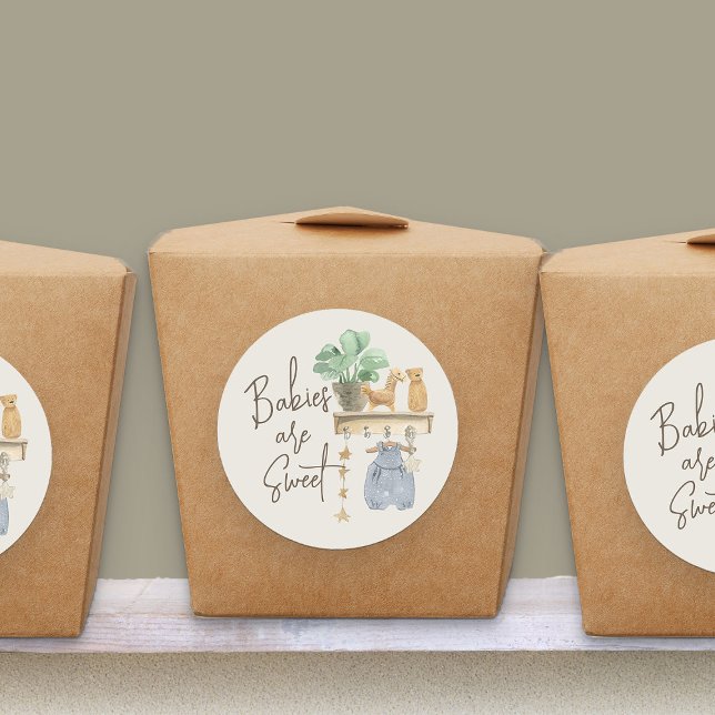 Babies are Sweet Boho Nursery Favour Classic Round Sticker (Babies are Sweet favor stickers from my Boho Nursery baby shower Collection)