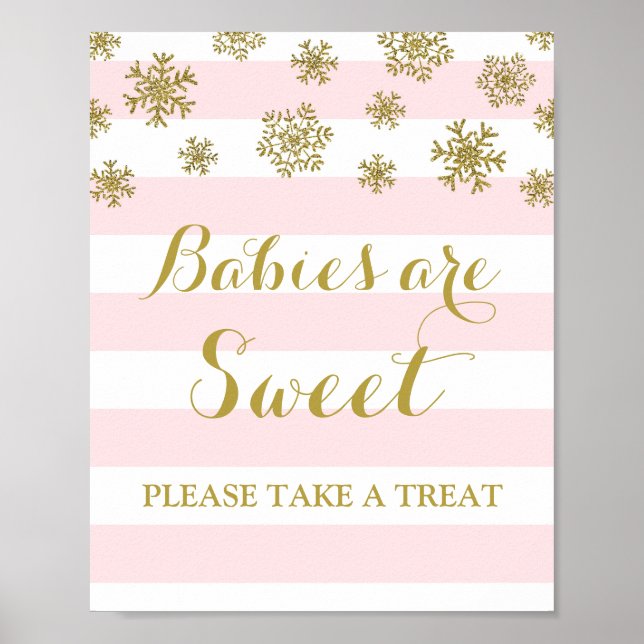 Babies are Sweet Sign Pink Stripes Gold Snow (Front)