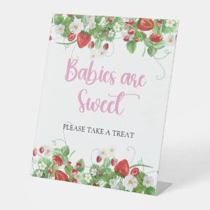 Babies are Sweet Strawberry Baby Shower Pedestal Sign