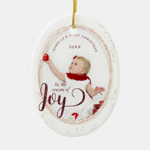 Babies First Christmas Season of Joy Custom Photo Ceramic Ornament