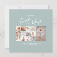 Babies first year photo collage script blue