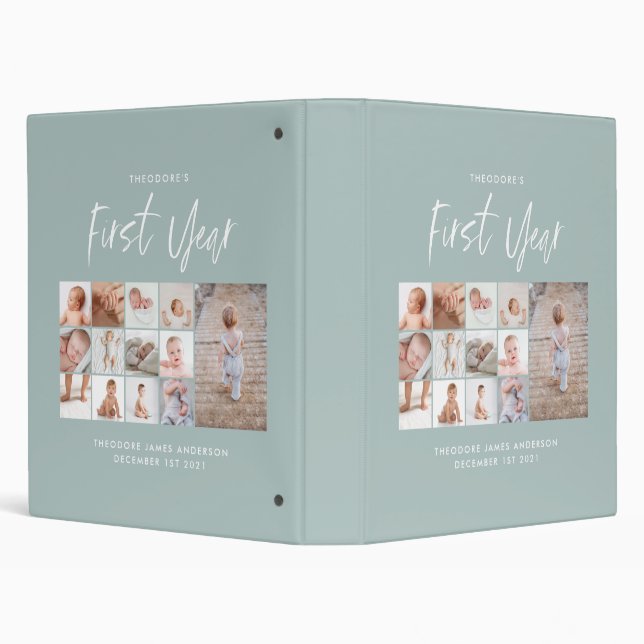 Babies first year photo collage script blue binder (Background)