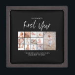 Babies first year photo collage script  gift box<br><div class="desc">Babies first year photo collage script black and white modern contemporary first birthday or Christmas home decor gift.</div>