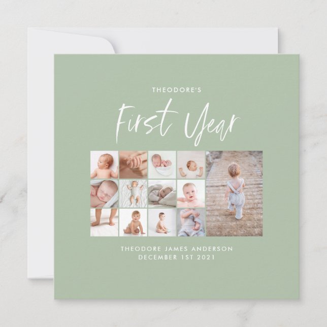 Babies first year photo collage script green  (Front)
