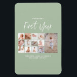 Babies first year photo collage script green  magnet<br><div class="desc">Babies first year photo collage script green modern contemporary first birthday or Christmas home decor gift.</div>