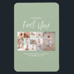 Babies first year photo collage script green  magnet<br><div class="desc">Babies first year photo collage script green modern contemporary first birthday or Christmas home decor gift.</div>