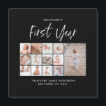 Babies first year photo collage script monochrome<br><div class="desc">Babies first year photo collage script black and white contemporary first birthday or Christmas home decor gift.</div>