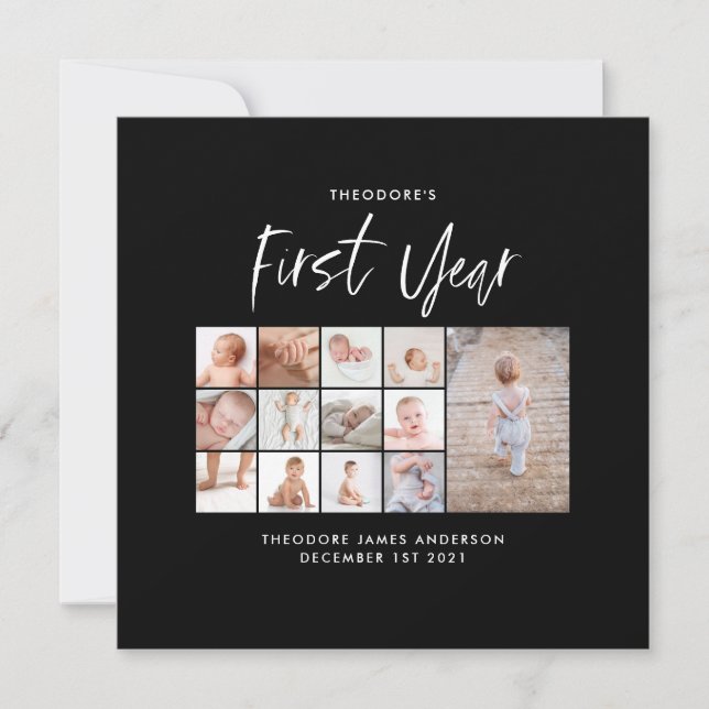 Babies first year photo collage script monochrome (Front)